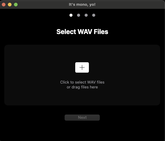 It's mono, yo! app interface showing WAV file conversion process